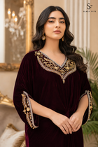 Afia Burgundy Velvet Kaftan