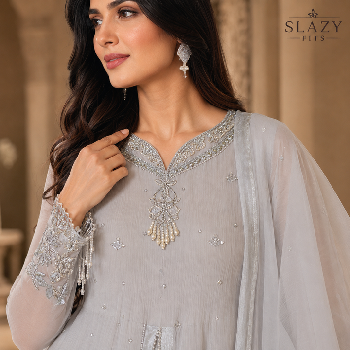 DESIGN CODE: Silver Noor Maxi Set