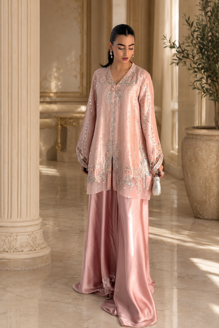 DESIGN CODE: Blush Mirelle Flared Set TASSEL SILK
