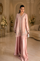 DESIGN CODE: Blush Mirelle Flared Set TASSEL SILK