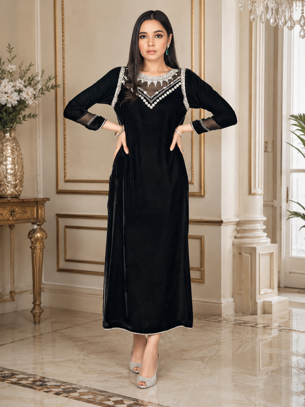 Midnight Bloom Velvet Kurta Set