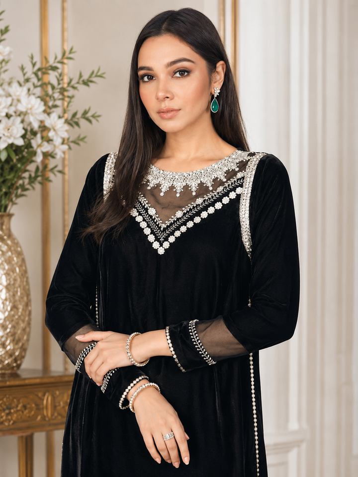 Midnight Bloom Velvet Kurta Set