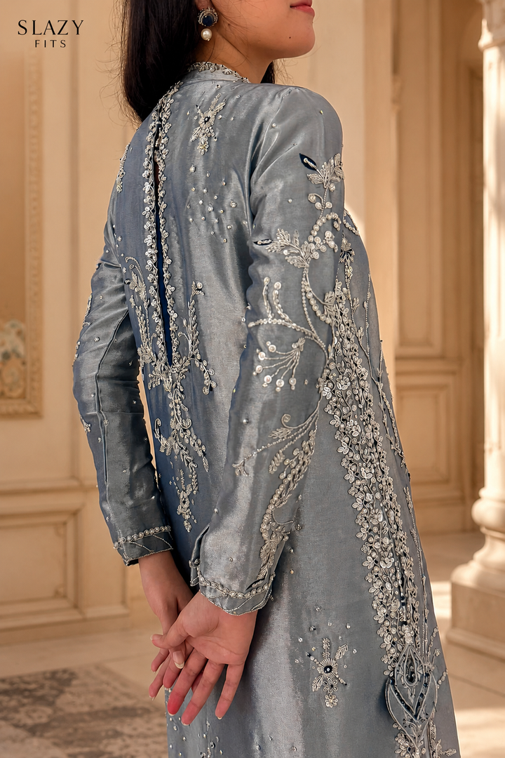 DESIGN CODE: Serena Silver Lamé TASSEL SILK