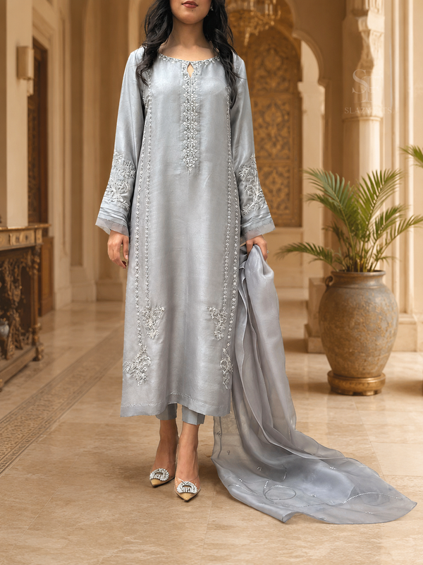 Silver Zi Dupatta Set