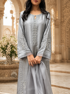 Silver Zi Dupatta Set